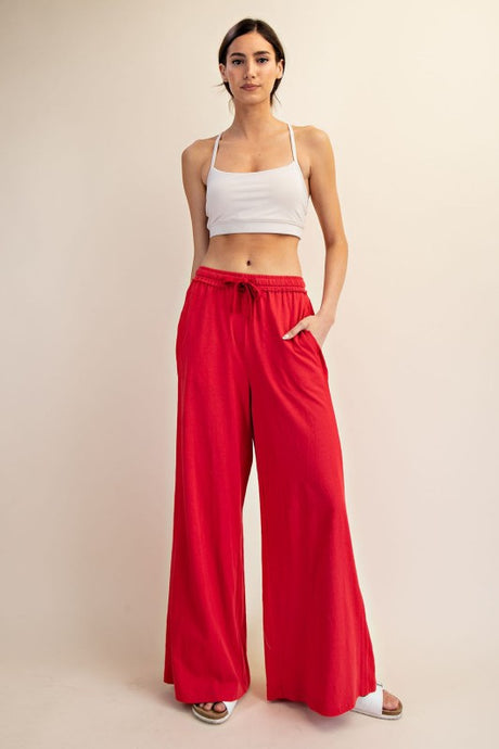 Red Cotton Slub Lounging Wide Pant