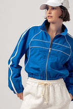 Blue Retro Sport Cropped Track Jacket