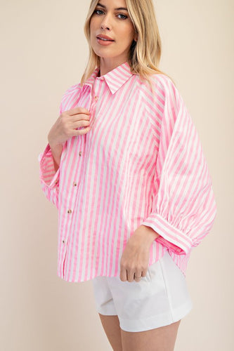 Neon Pink Button Front Shirt