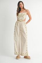 Lt Taupe Linen Mix Embroidered Scarf Top And Pants Set