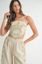 Lt Taupe Linen Mix Embroidered Scarf Top And Pants Set