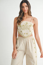 Lt Taupe Linen Mix Embroidered Scarf Top And Pants Set