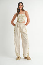 Lt Taupe Linen Mix Embroidered Scarf Top And Pants Set