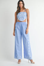 Periwinkle Linen Mix Embroidered Scarf Top And Pants Set