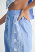 Periwinkle Linen Mix Embroidered Scarf Top And Pants Set