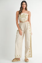 Lt Taupe Linen Mix Embroidered Scarf Top And Pants Set