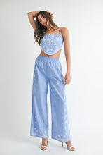 Periwinkle Linen Mix Embroidered Scarf Top And Pants Set