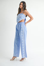 Periwinkle Linen Mix Embroidered Scarf Top And Pants Set