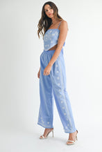 Periwinkle Linen Mix Embroidered Scarf Top And Pants Set