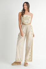 Lt Taupe Linen Mix Embroidered Scarf Top And Pants Set