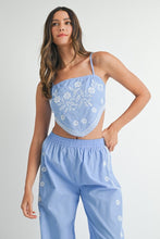 Periwinkle Linen Mix Embroidered Scarf Top And Pants Set
