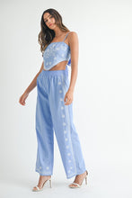 Periwinkle Linen Mix Embroidered Scarf Top And Pants Set