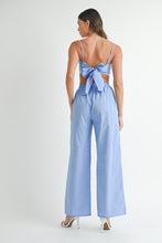 Periwinkle Linen Mix Embroidered Scarf Top And Pants Set