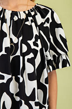 Black Geometric Print Loose Fit Mini Dress