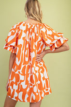 Orange Geometric Print Loose Fit Mini Dress
