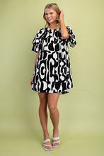 Black Geometric Print Loose Fit Mini Dress