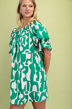 Green Geometric Print Loose Fit Mini Dress