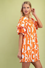 Orange Geometric Print Loose Fit Mini Dress
