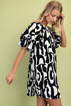 Black Geometric Print Loose Fit Mini Dress