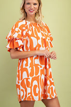 Orange Geometric Print Loose Fit Mini Dress