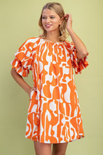 Orange Geometric Print Loose Fit Mini Dress
