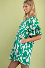 Green Geometric Print Loose Fit Mini Dress