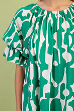 Green Geometric Print Loose Fit Mini Dress