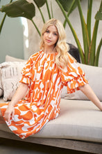 Orange Geometric Print Loose Fit Mini Dress