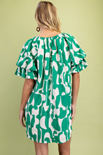 Green Geometric Print Loose Fit Mini Dress