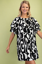 Black Geometric Print Loose Fit Mini Dress