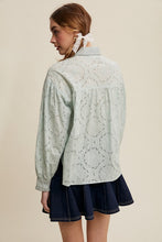 Sage Eyelet Ruffle Pocket Button-Up Blouse