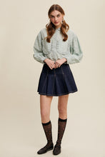 Sage Eyelet Ruffle Pocket Button-Up Blouse