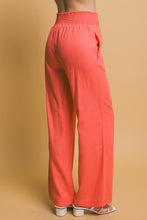 Sunset Coral Shirred Waist Linen Pants