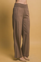 Mocha Shirred Waist Linen Pants
