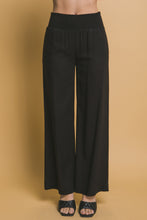 Black Shirred Waist Linen Pants