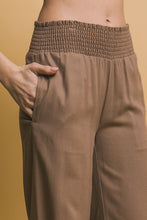 Mocha Shirred Waist Linen Pants