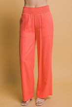 Sunset Coral Shirred Waist Linen Pants