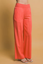 Sunset Coral Shirred Waist Linen Pants