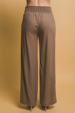 Mocha Shirred Waist Linen Pants
