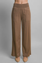 Mocha Shirred Waist Linen Pants