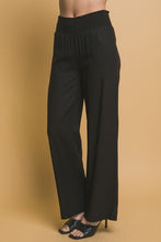 Black Shirred Waist Linen Pants