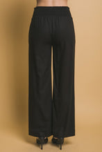 Black Shirred Waist Linen Pants