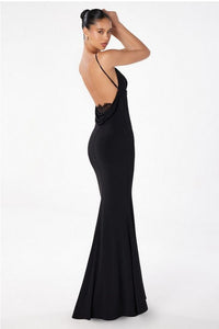 Black Strappy Backless Mermaid Evening Gown