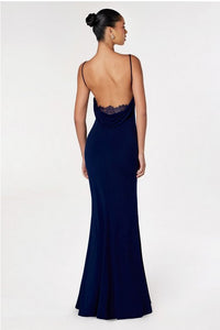Navy Strappy Backless Mermaid Evening Gown