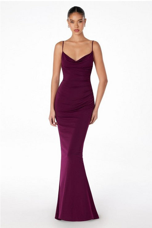 Wine Strappy Backless Mermaid Evening Gown