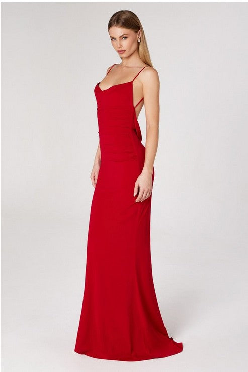 Red Strappy Backless Mermaid Evening Gown