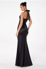 Black Halterneck V-Neck Satin Gown