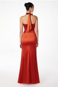 Sienna Halterneck V-Neck Satin Gown
