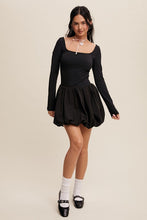 Black Elegant White Long-Sleeve Dress With Bubble Skirt