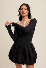 Black Elegant White Long-Sleeve Dress With Bubble Skirt